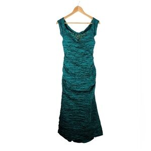 Alex Evening Formal Off the Shoulder Ruched Sateen Emerald Green Evening Gown
